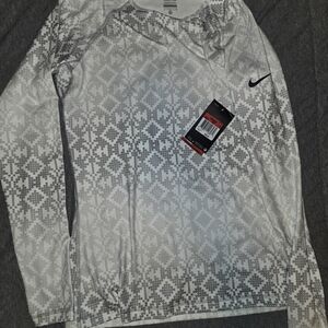 Nike Women Gray and White Geometric Long Sleeve Tee